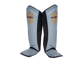 Kanong Cowhide Leather Muay Thai Shin Guards : Black/Grey